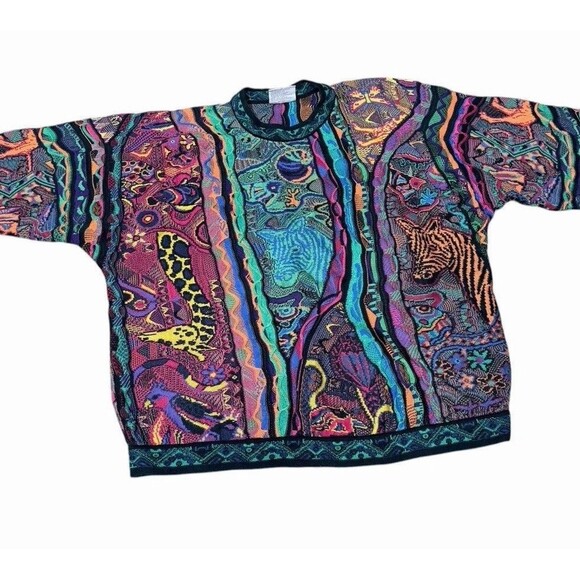 COOGI Other - Rare Vintage COOGI Australia Zoo Animals Jungle 3D Knit Mercerized Cotton L